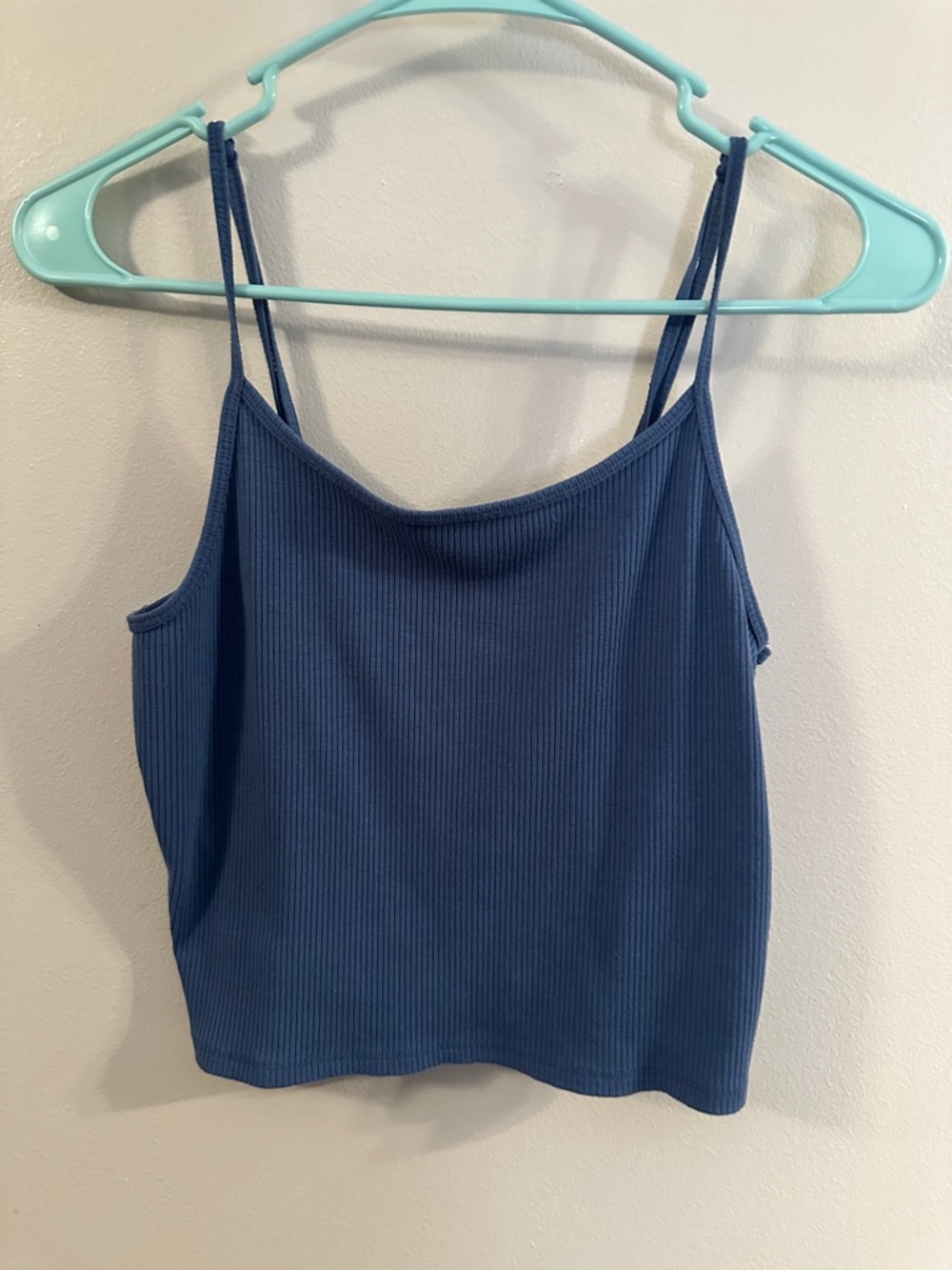 Ribbed Spaghetti Strap Tank Top - Blue